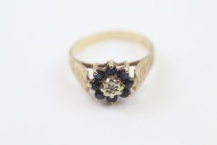 9ct Gold Diamond & Sapphire Floral Cluster Ring (2.7g) 2011826