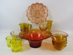Large selection of Vintage and modern amber and peach coloured glass.