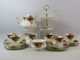 Royal Albert Old Country Roses teaset and a 2 tier cake stand, 22 pieces in total.