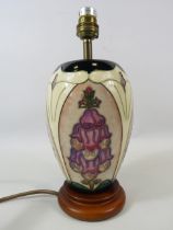 Moorcroft Lamp in the fox glove pattern by Racheal Bishop approx 11" tall to top of light fitting.