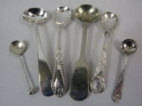 Sterling silver condiment and salt spoons plus 2 silver plated spoons, Total Silver weight 24