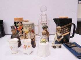 Mixed ceramics lot including Tremar Figurines, whiskey advertising jugs etc.