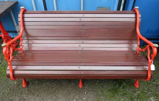 Lovely Old, Possibly Victorian three seat garden bench with cast metal end and centre panels, cast i