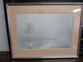 Watercolour by G Douglas Hyslop MSIAD, FRSA (1986 'Mist clearing, Coniston Water' Framed and mounte