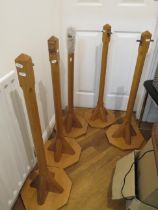 Set of Oak made rope dividing uprights. Two end posts plus three central posts. Each in excellent