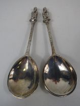 Pair heavy Sterling silver Apostle spoons Royal irish silver Co Sheffield 1979, 145 grams