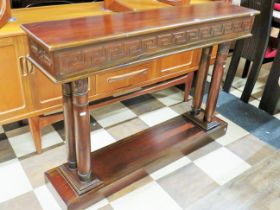 Good quality Mahogany narrow hall table or TV stand. Beautifully made with a large base plinth with