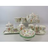 13 Pieces of Minton Haddon hall including teapot, bowls, lidded jars etc.