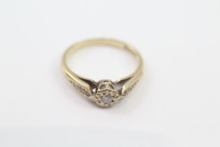 9ct Gold Diamond Single Stone Ring With Diamond Set Shoulders (1.6g) 2011819