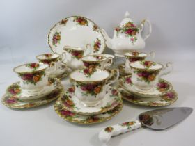 Royal Albert Old Country Roses teaset, cake plate and cake slice. 23 in Total.