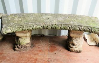 Reconstituted Stone Quadrant Garden benches raised on twin supports decorated with stylised Dolphins