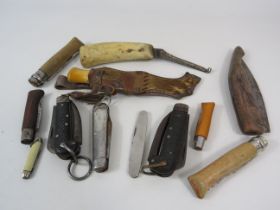 Selection of vintage penknives, farrier tool etc.