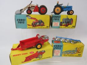 Three Boxed Corgi Die Cast Agricultural Models. All boxed, Light playworn, Plus a Dinky 321 Manure