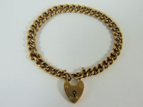 9ct Yellow Gold Bracelet with heart shaped padlock clasp. 10.3g