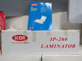 Ikon laminator and a box of A4 pouches.