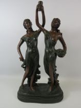 Large Art Nouveau style figural lamp base which requires a new light fitting, approx 23" tall.
