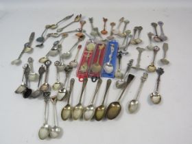 6 Sterling silver teaspoons and a selection of souviner spoons some are 800 silver.