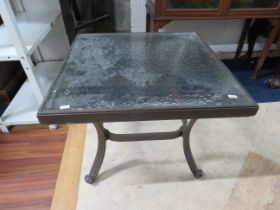 Leisure Grow low table with wooden frame and hammered effect opaque glass top. Measures H:18 x W:24