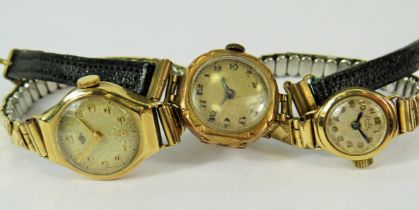 Ladies 'Leda' 17 Jewel Swiss made watch, Expanding strap in working order. 9ct Yellow Gold case toge