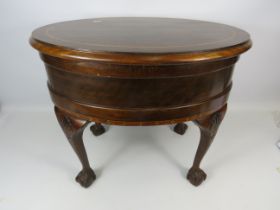 Very handsome and well constructed Oval Mahogany sewing table with inlaid parquetry decoration to si