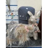 Habitat canvas cushion plus two heavy soft door stops as a rabbit and a life size Yorkshire terrier.