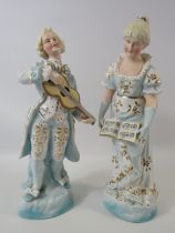 2 Vintage continental parian figurines, approx 32cm tall.