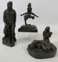 Small Alfred Barye Bronze sculpture of children leap frogging ( 5 1/4" tall )plus two bronze