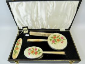 Lovely 1950's Silver edged dressing table set by Broadway. Comes in original display case. Pieces ha