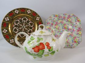 Ringtons Queens china Virginia strawberry teapot, Royal Winton chintz plate etc.