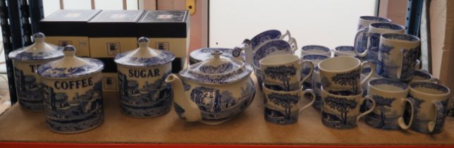 46 Spode blue italian , teapot , cups, storage jars etc.