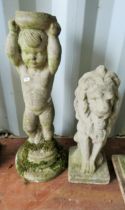 Reconstituted Stone Birdbath base as a cherub together with a reconstituted stone Lion. See photos.