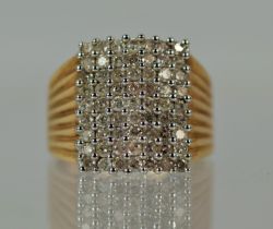 Gentlemans large 9ct Yellow gold ring set with 63 Diamonds, each approx 0.03pts ( 1.89 cts) Finger