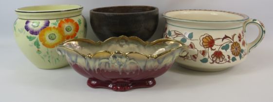 Mixed ceramics lot to include a chamber pot, West german planter etc.