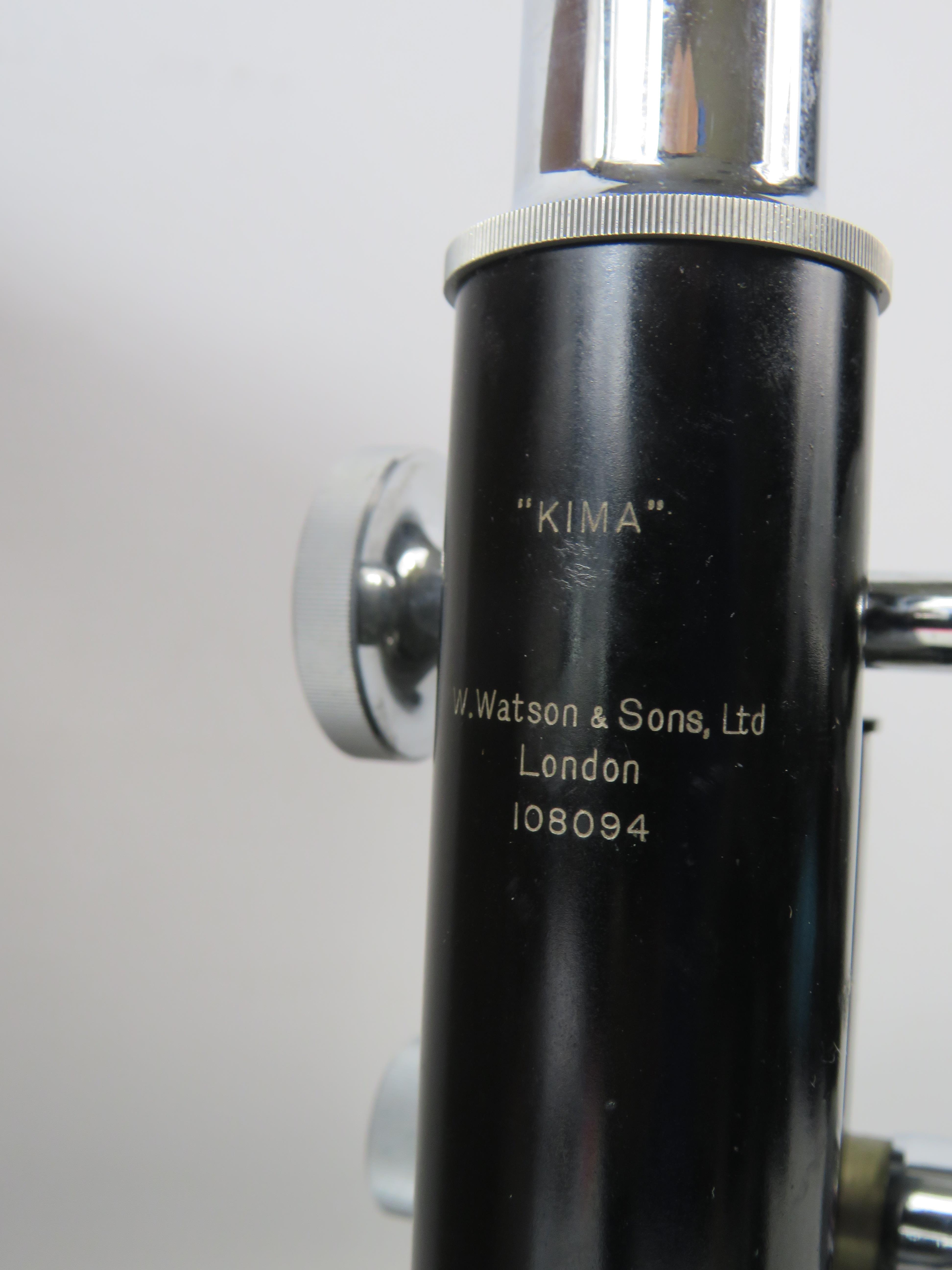 Vintage W. Watons and sons ltd London "Kima" Microscope with wooden case. - Image 2 of 2