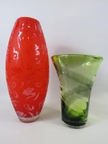 2 Art glass vases the tallest been 14".