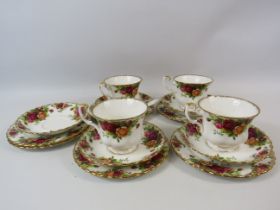 4 Royal Albert old country roses trios plus a spare side plate and 2 saucers.