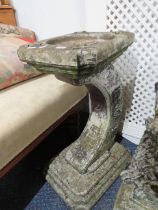 Cast concrete oriental style birdbath. 24 inches tall. Very good condition. See photos. S2