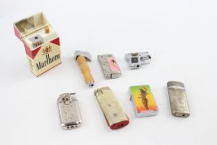 Assorted Vintage Novelty Cigarette LIGHTERS Inc Pin-Up, Axe, Pistol x 8 637339