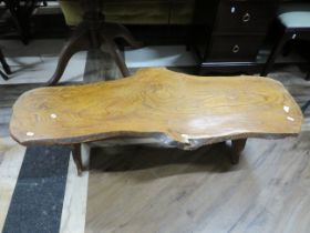 Interesting Low table made from a single slice of Oak. H:13 x W:50 x D:20 approx Inches. See photos.