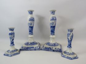 Very large pair of Spode blue Italian candle sticks approx 12" tall plus one smaller pair.