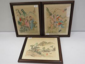 Trio of Oriental Silk Picture, Two bear the Artists Character marks. See photos.