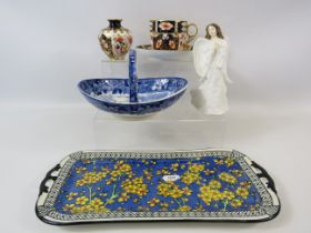 Royal Doulton sandwich plate and Figurine plus 2 pieces of Royal crown derby both of which have