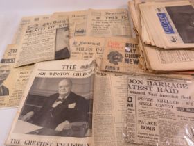 Large selection of original newspapers covering the key headlines of WW2 and Royal news from 1940s
