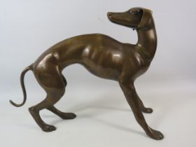 Bronze Art Deco style Whippet dog sculpture. 11.5" Tall and 16.5" long