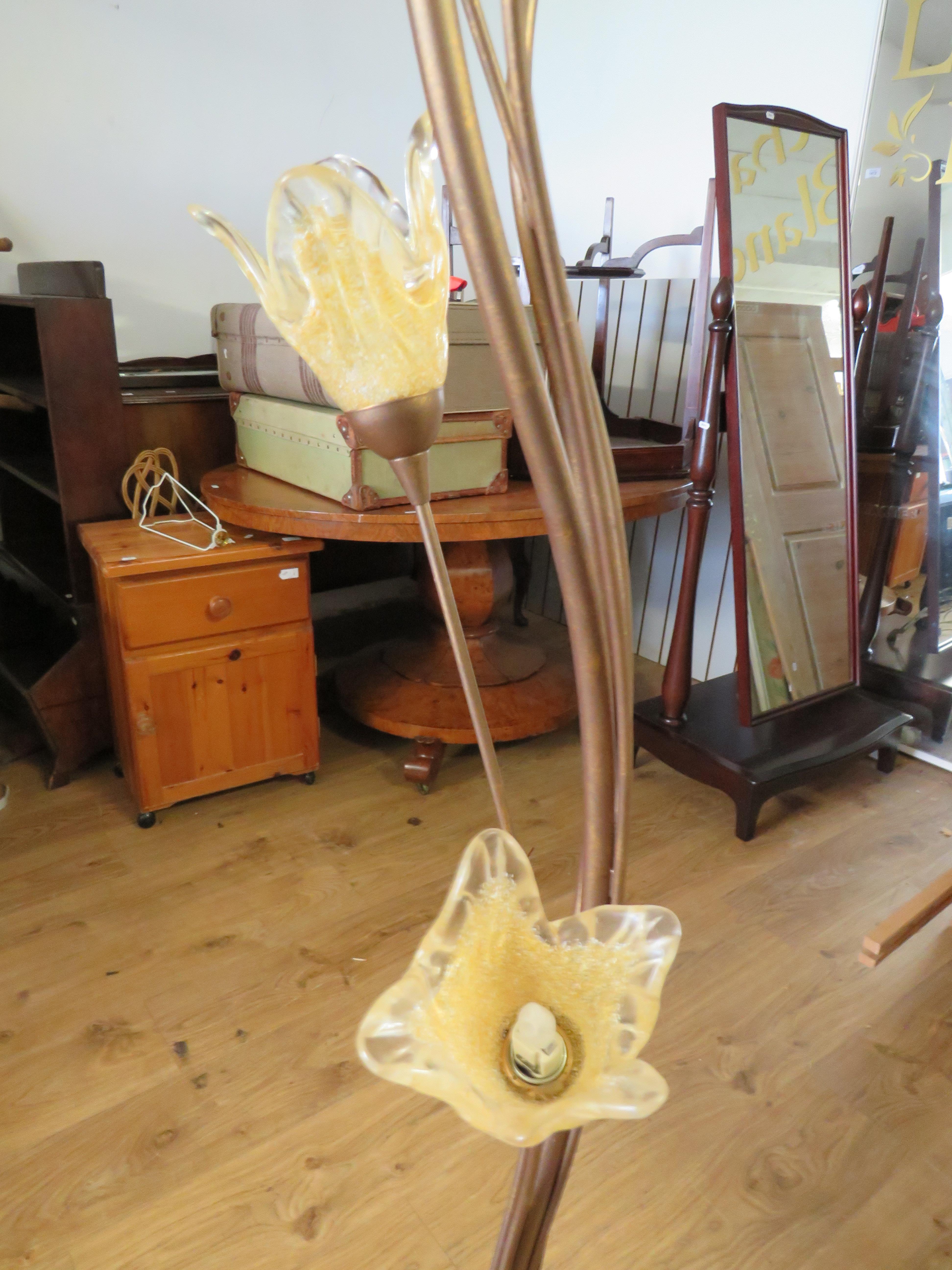 Lovely large standard lamp with dimmer switch and four naturalistic glass flower shaped shades.   Ex - Image 5 of 6