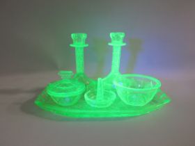 Green Uranium glass dressing table set.