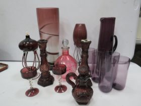Selection of Purple art glass including a Lemonade set, Vases etc.