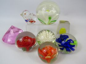 8 various art glass paperweights.