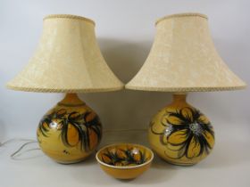 2 Large Alvingham pottery table lamps and a matching bowl.