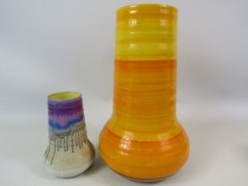 2 Shelley Harmony Vases, Large orange banded vase 9 3/4" tall & Purple Grey dripware vase 5" tall.